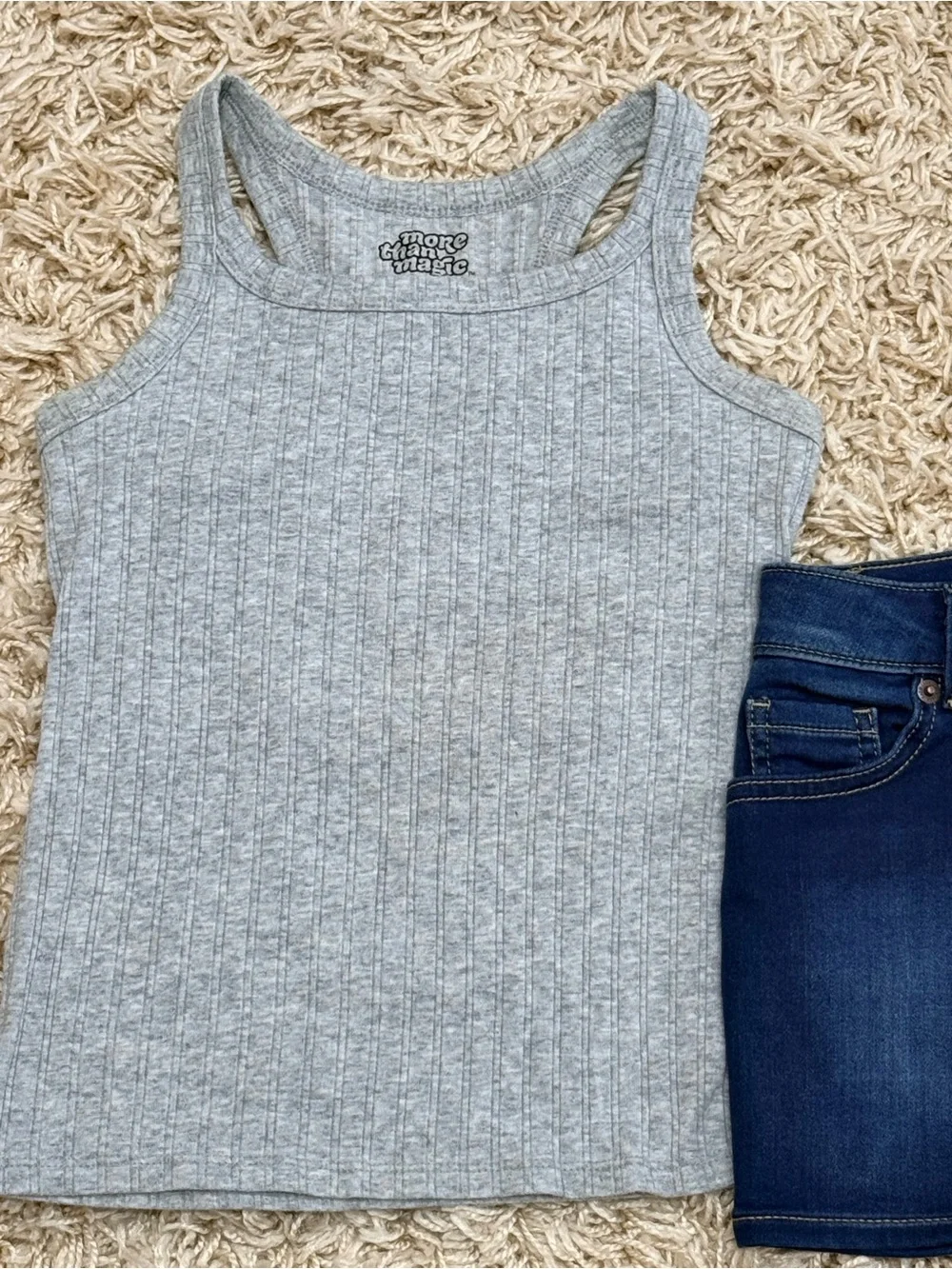 Cat & Jack Denim Shorts + More Than Magic Ribbed Tank – Size M (7/8–8)